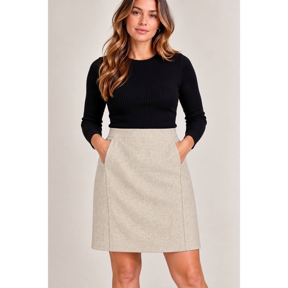Vintage Jacob Wool Blend Kangaroo Pocket Skirt Oatmeal Beige Y2K Mini A-Line
